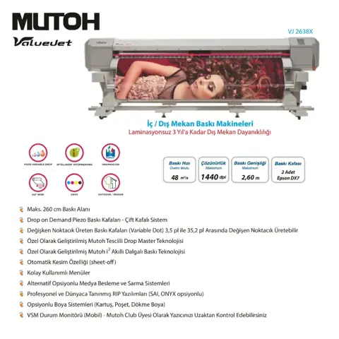 Mutoh VJ 2638X Ekosolvent Baskı Makinesi görsel 2